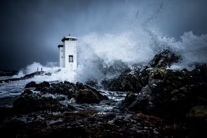 Storm waves and winter gales surrounding Carraig Fhada Lighthouse near Port Ellen, Islay captured by Clive Booth on the Canon EOS-1D X.